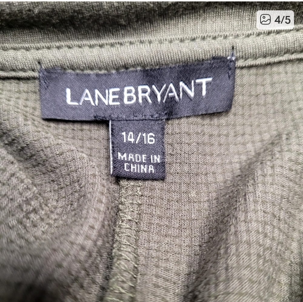 Lane Bryant Dark Olive Green 3/4 Sleeve Tie Front Lightweight Waffle Knit Top - Picture 4 of 5